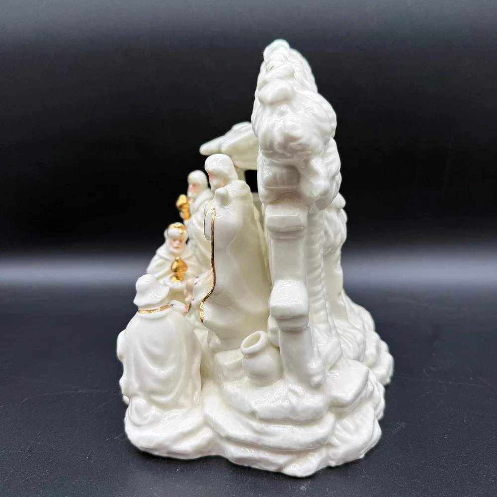 Vintage Porcelain Nativity Scene Gold Trim Christmas Religious‎ Decoration Large